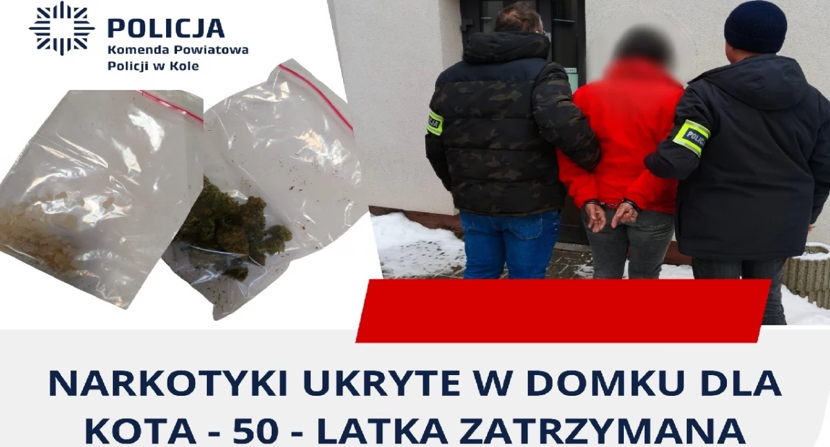 50 latka z Kłodawy zatrzymana za narkotyki ukryte w domku dla kota