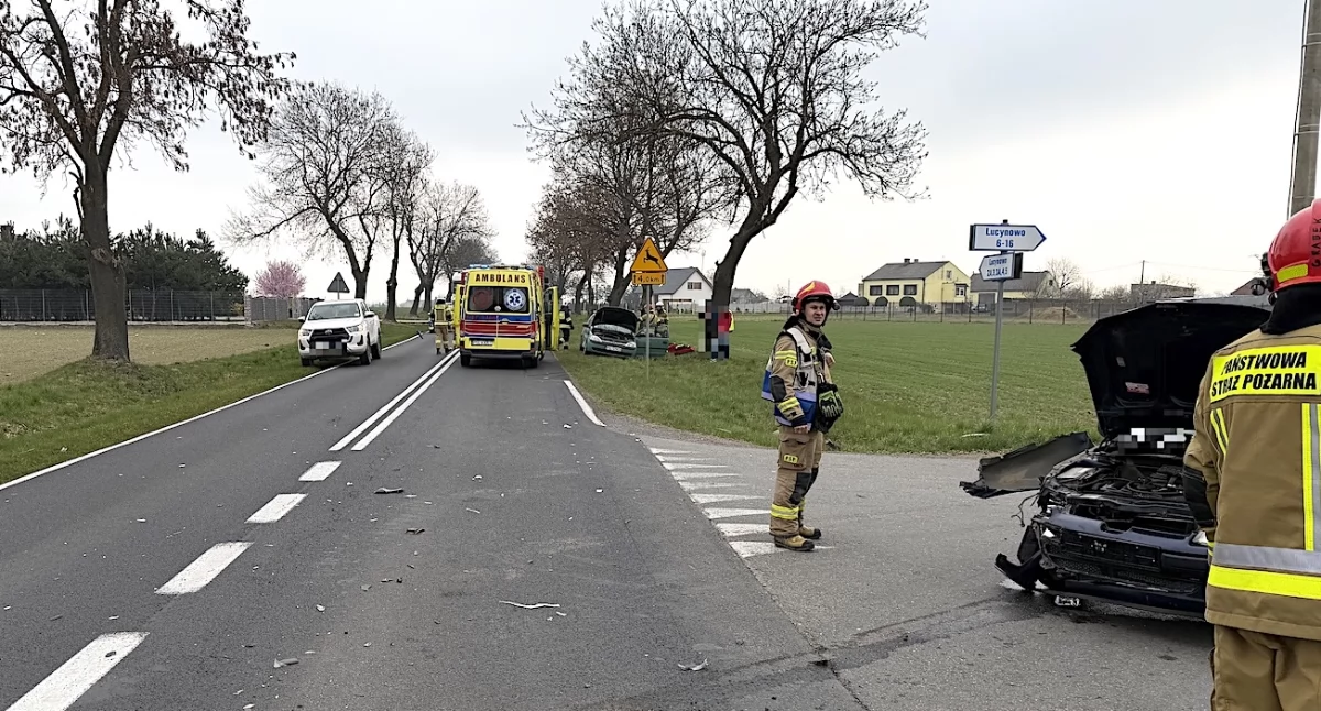 Wypadek w Lucynowie na DW 263. Jedna osoba poszkodowana po zderzeniu dwóch samochodów