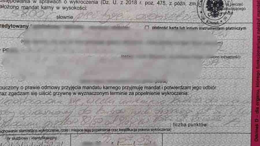 Mężczyzna ukarany mandatem karnym w wysokości 5800zł
