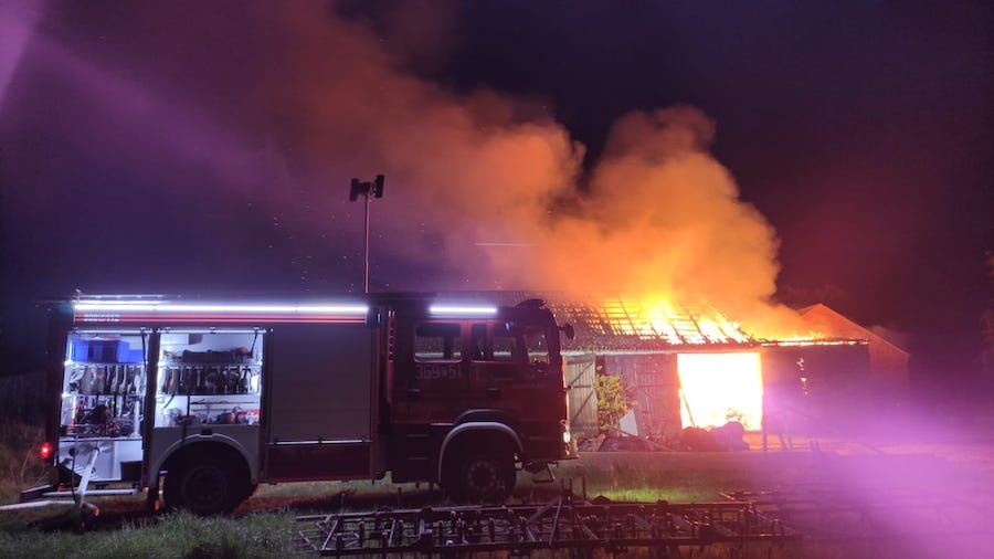 Pożar budynku gospodarczego w Policjach