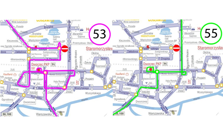 Tymczasowa zmiana trasy linii 53 i 55