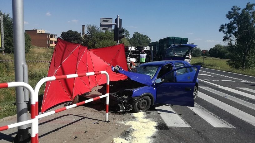 Wypadek samochodu pożarniczego w Kłodawie