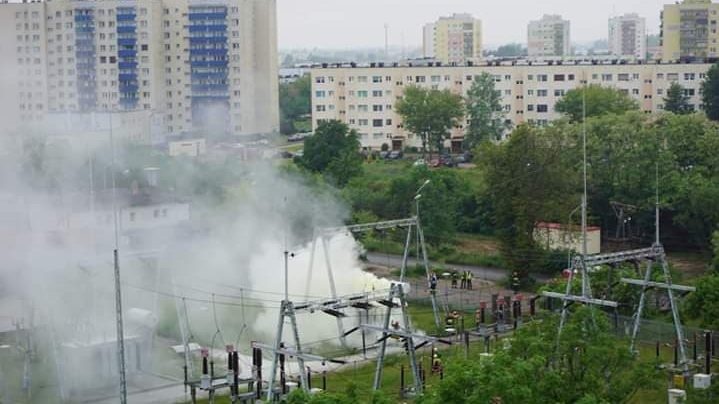 >Pożar transformatora wysokiego napięcia
