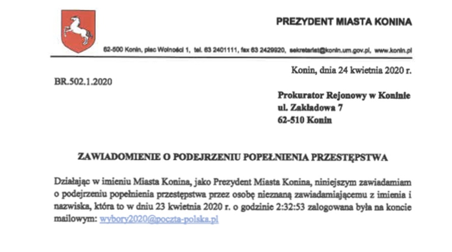 Prezydent Konina nie przekaże danych poczcie