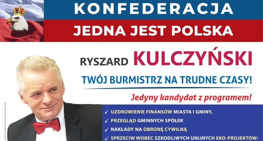KWW Konfederacja Jedna Jest Polska- zapoznaj się z programem komitetu oraz zobacz kandydata na Burmistrza Miasta i Gminy Myślenie, a także kandydatów na Radnych