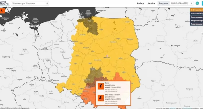 Alert ! Prognozowany jest silny wiatr i burze z gradem 
