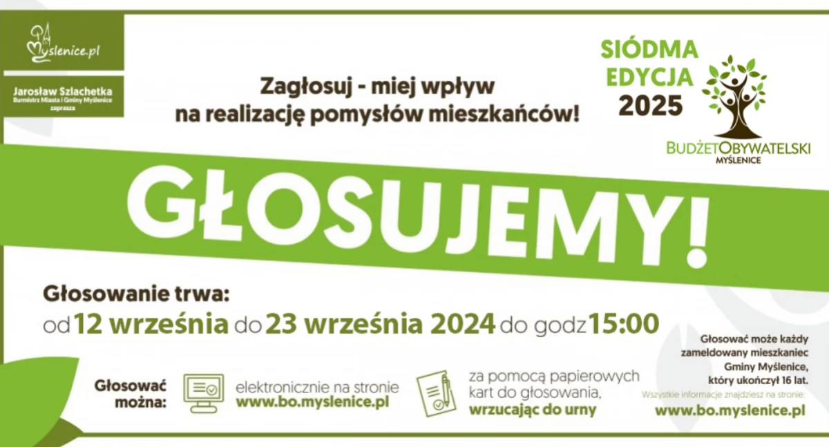 Gmina Myślenice. Ruszyło głosowanie na zadania z Myślenickiego Budżetu Obywatelskiego 2025 