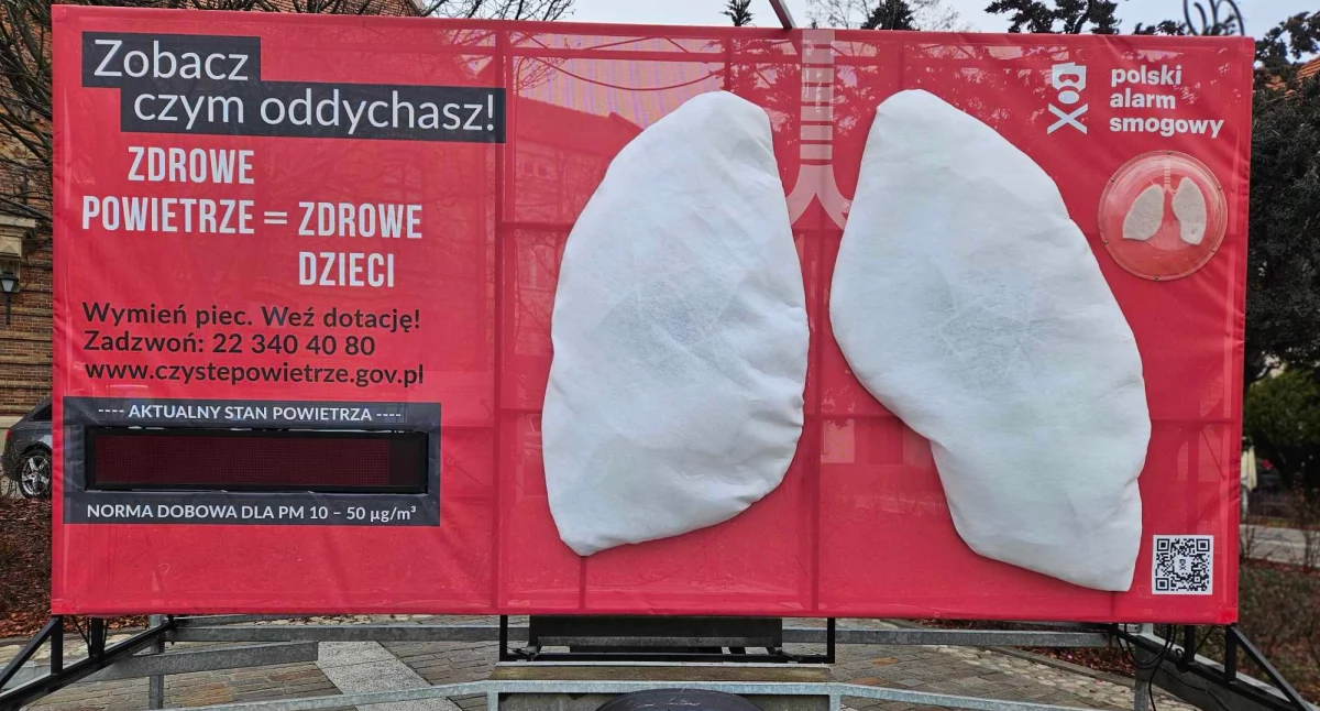 Myślenice. Model sztucznych płuc znów zawitał na myślenicki Rynek, w ramach akcji Zobacz czym oddychasz! Zdrowe Powietrze = Zdrowe Dzieci!