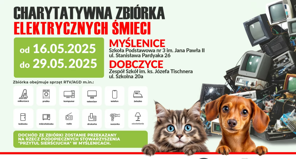Myślenice/Dobczyce. Oddaj elektroodpady i pomóż zwierzakom z Przytul Sierściucha 