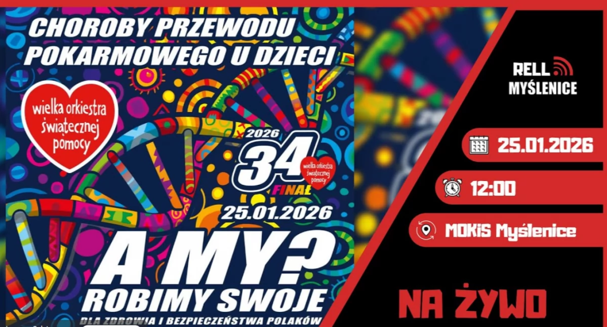 Myślenice. Transmisja na żywo z koncertów  34. Finału WOŚP w Myślenickim Ośrodku Kultury i Sportu |2026