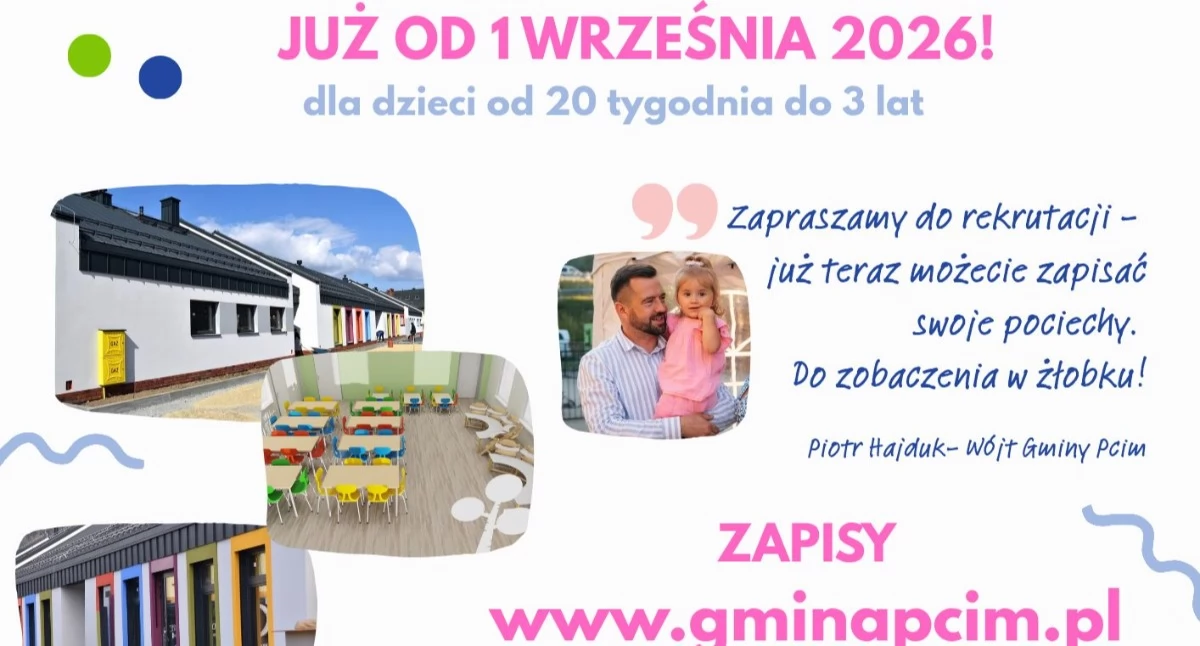 Gmina Pcim. Ruszyła rekrutacja do Żłobka Samorządowego- już teraz można zapisać swoje pociechy 