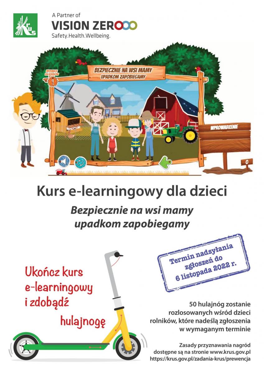 KRUS zaprasza dzieci roników! Kurs e – learningowego pt. „Bezpiecznie na wsi mamy – upadkom zapobiegamy”