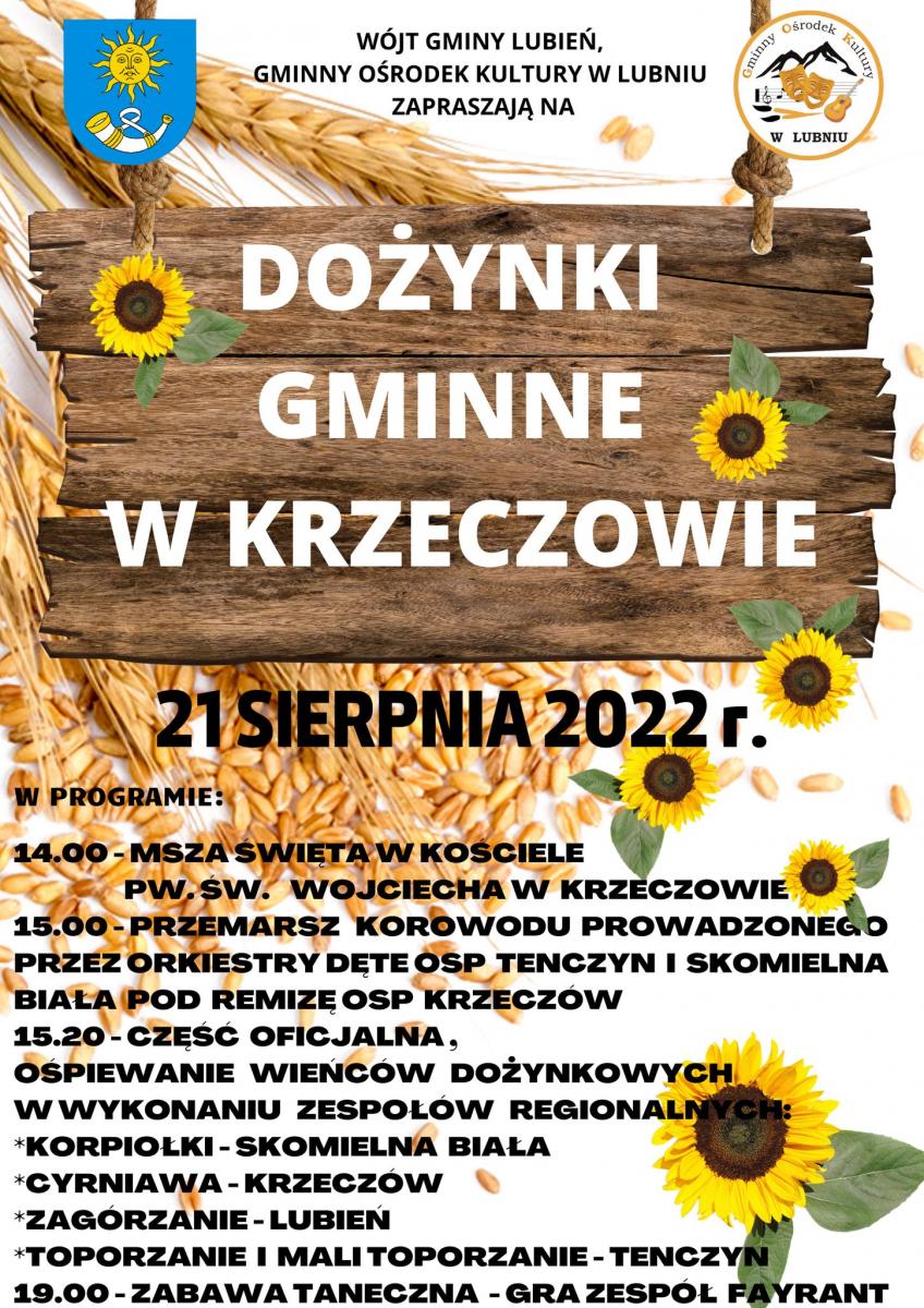 Dożynki gminy Lubień w Krzeczowie 21 sierpnia - zapraszamy