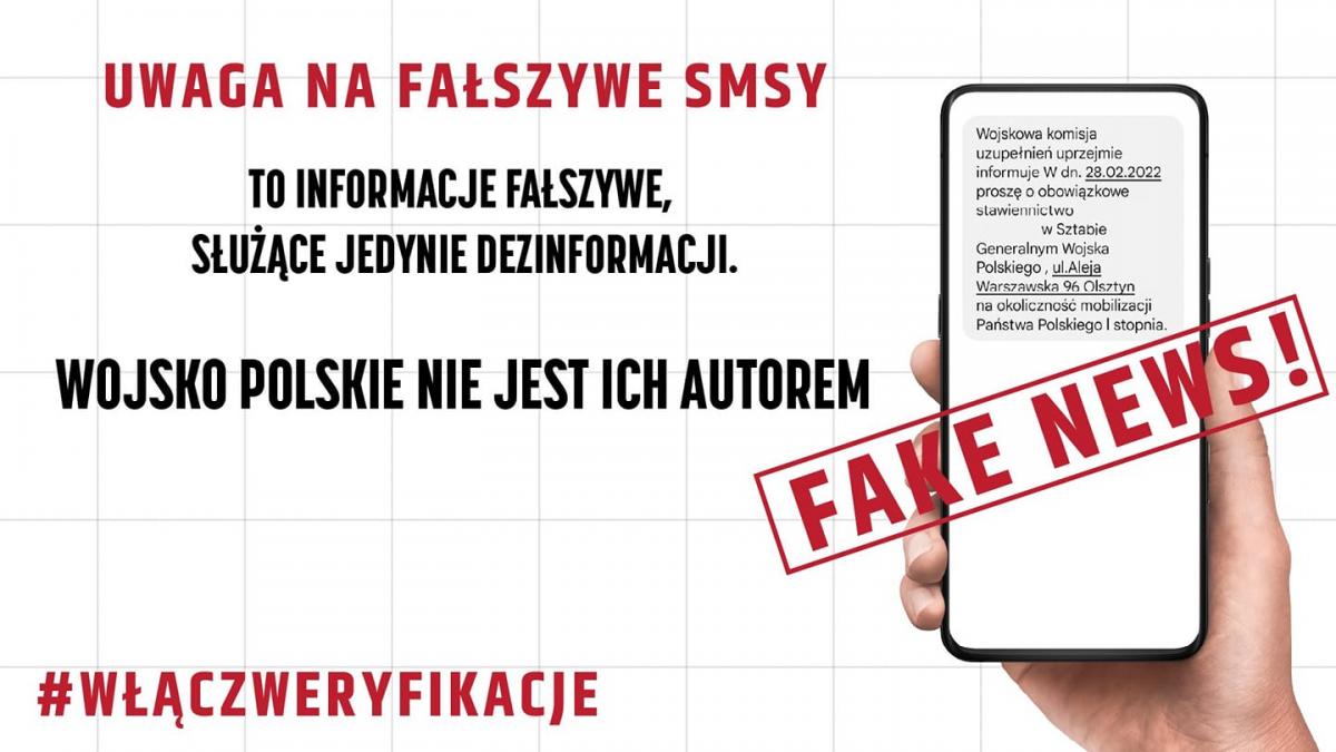 Uwaga na fałszywe sms-y dotyczące stawiennictwa w siedzibach Wojskowych Komend Uzupełnień i Wojewódzkich Sztabach Wojskowych.