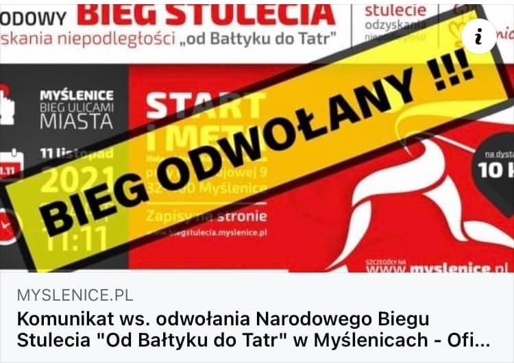 Jest spór a biegu nie ma! Narodowy Bieg Stulecia w Myślenicach - odwołany