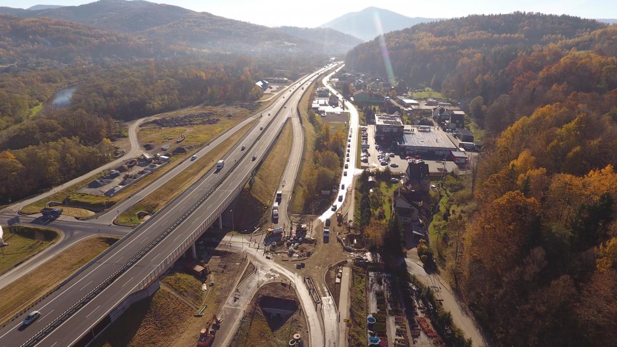 Pcim utrudnienia w ruchu do 2 listopada. Rozbudowa węzła Pcim w ciągu drogi krajowej S7