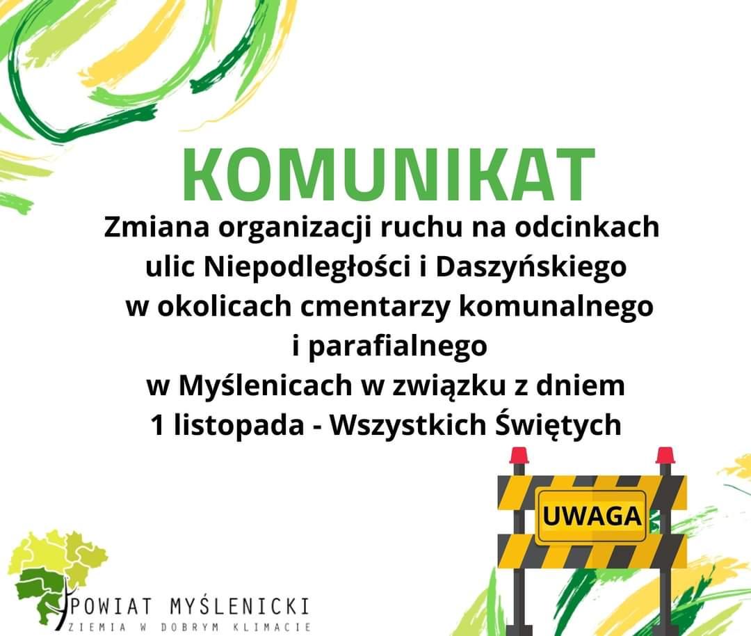 Czasowa zmiana organizacji ruchu w Myślenicach 30.10 i 01.11.2021