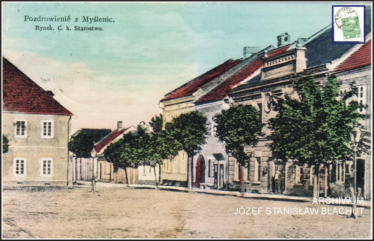 Perły Myślenic. Rynek na pocztówce z 1912 roku