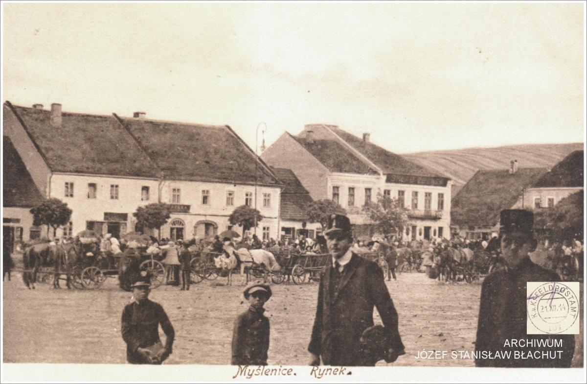 Perły Myślenic. Rynek - centrum Myślenic 1914 rok