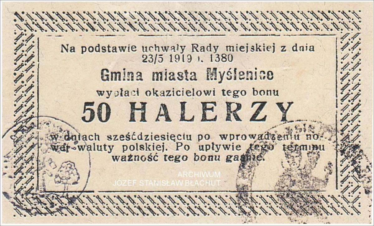 Perły Ziemi Myślenickiej. Bony gotówkowe 1919 rok i krótka historia pieniądza