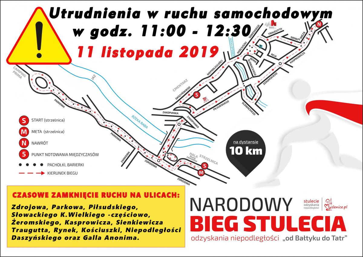 Utrudnienia w ruchu  Myślenice - Bieg Niepodległości 11 listopada