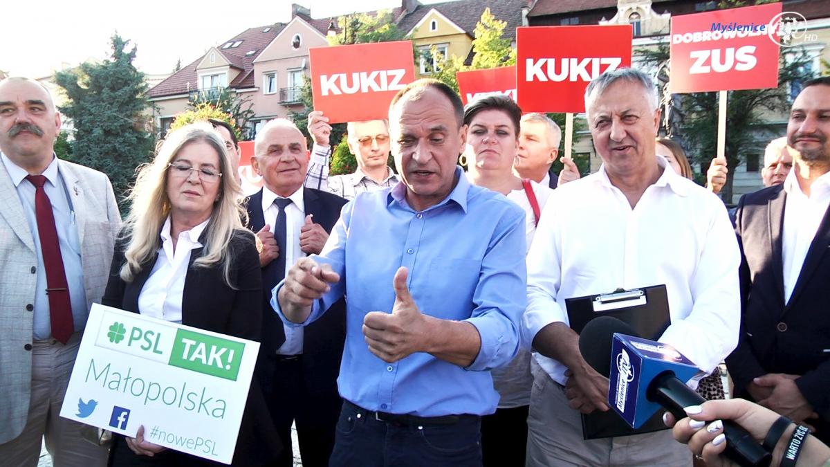 Myślenice. Konferencja prasowa Koalicji Polskiej – Kukiz’15 i PSL