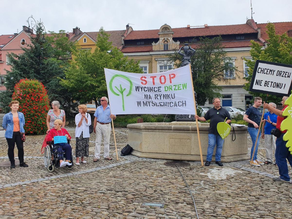 Pikieta w Myślenicach w obronie drzew