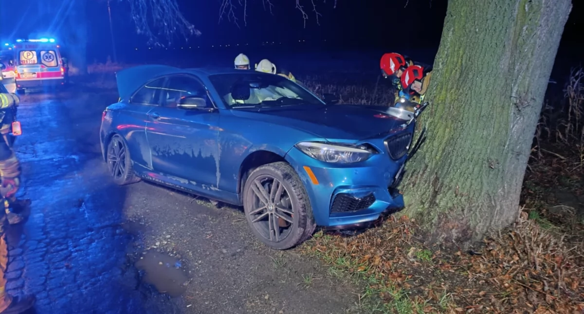 Osobówka uderzyła w drzewo w Gulczewku. Kierowca BMW trafił do szpitala (AKTUALIZACJA)