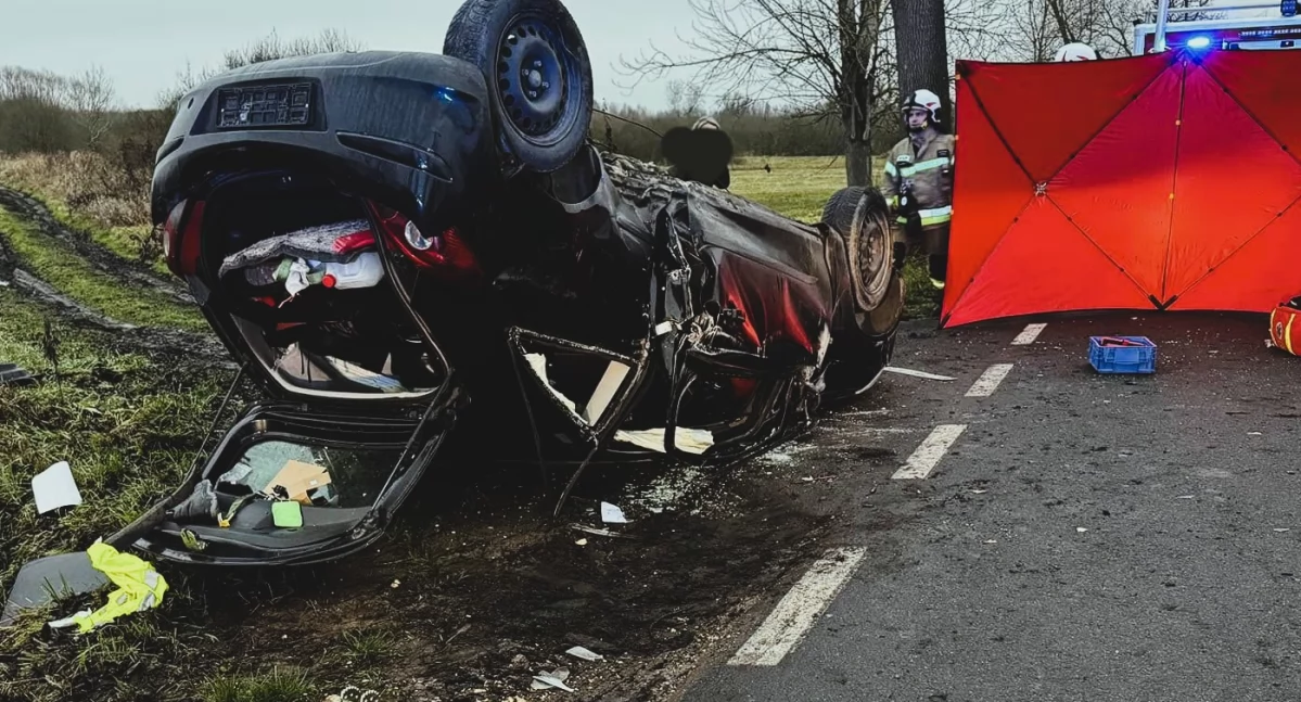 Uderzył w drzewo i dachował. Groźny wypadek na trasie Osiek – Żuławka