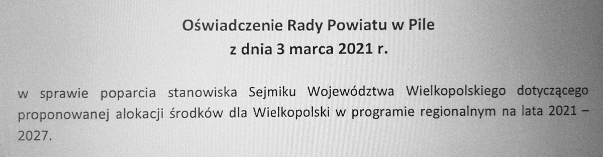 Rada Powiatu w Pile dołączyła do samorządów walczących o większe pieniądze dla Wielkopolski