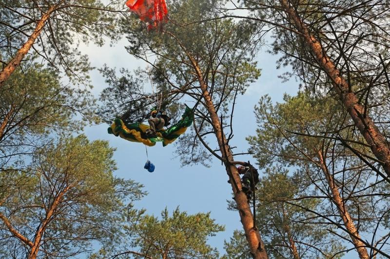Spadochroniarz wylądował na drzewie. Uratowali go strażacy