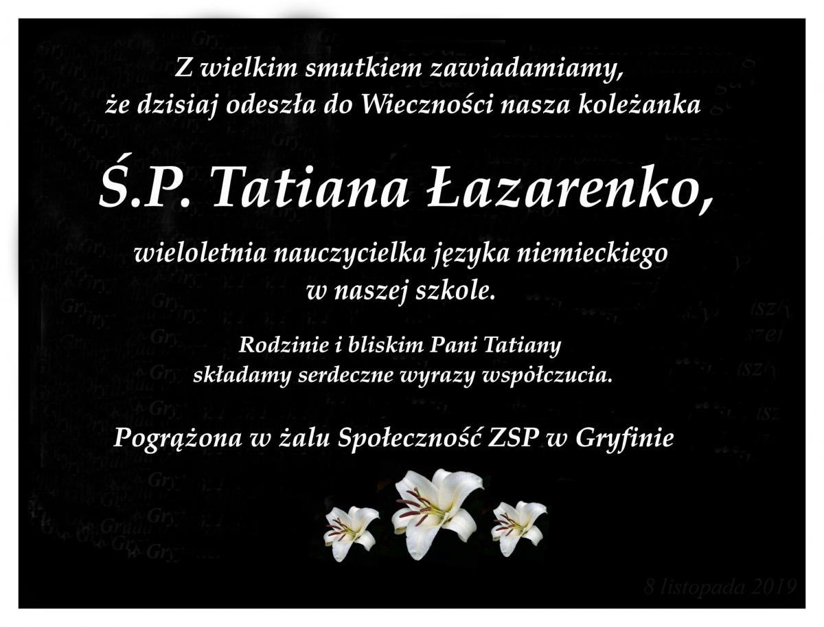 Zmarła Tatiana Łazarenko. Pogrzeb w środę