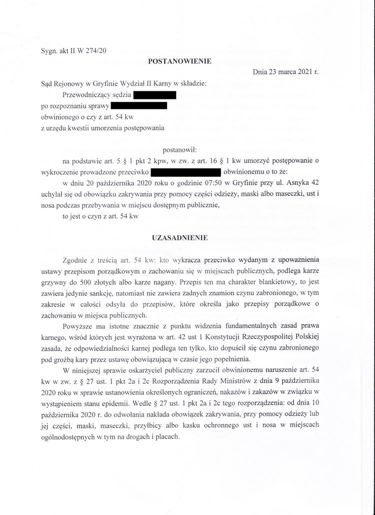 Nie przyjąłem mandatu na brak maseczki.