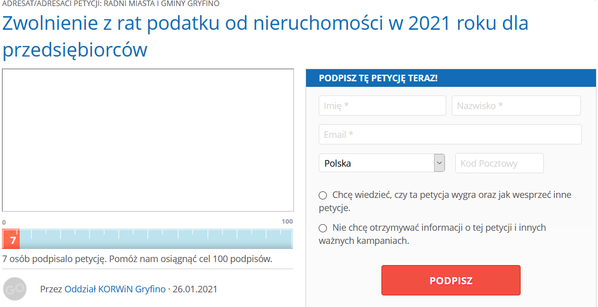 KORWIN Gryfino stworzył petycje do władz miasta