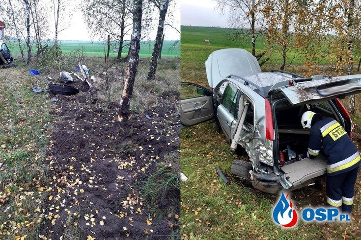 Volvo wypadło z drogi. Kierowca w szpitalu