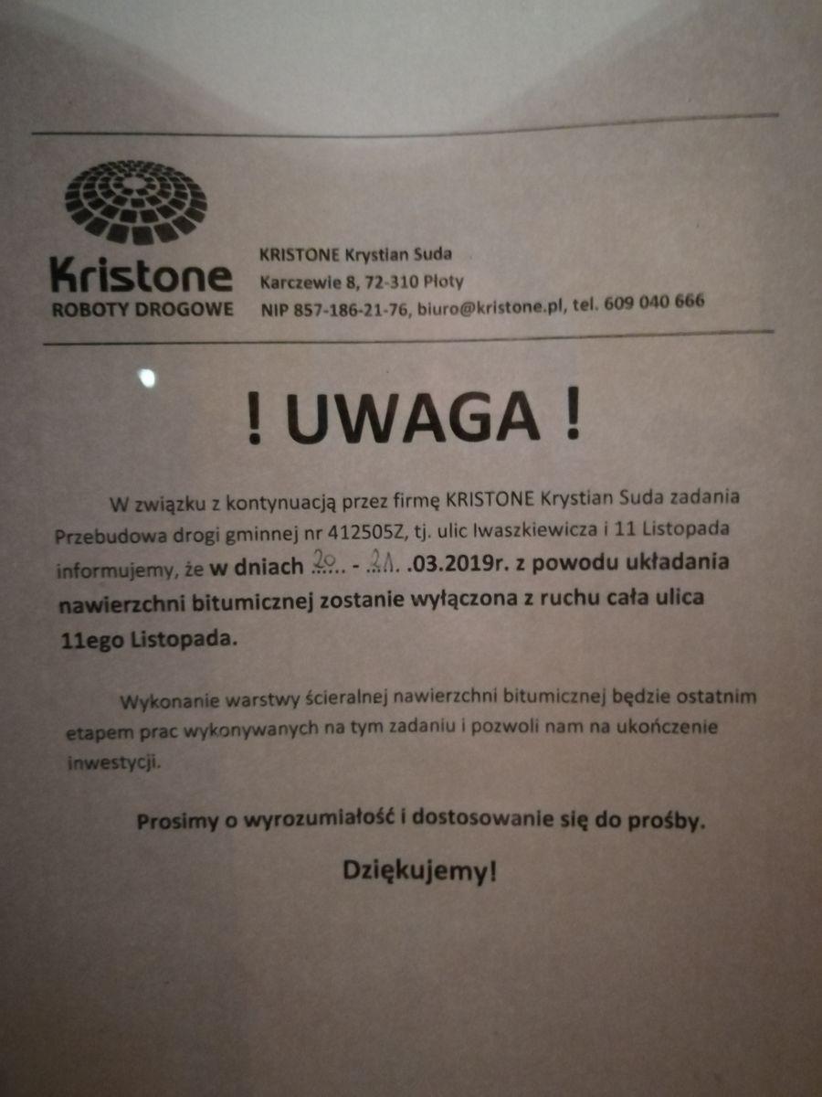Jutro zamkną drogę w Gryfinie