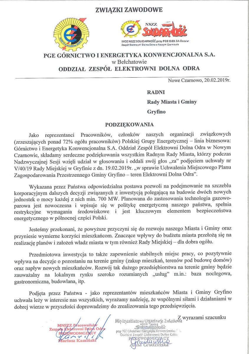 Związkowcy dziękują burmistrzom i radnym