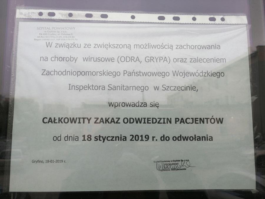 Zakaz odwiedzin w gryfińskim szpitalu