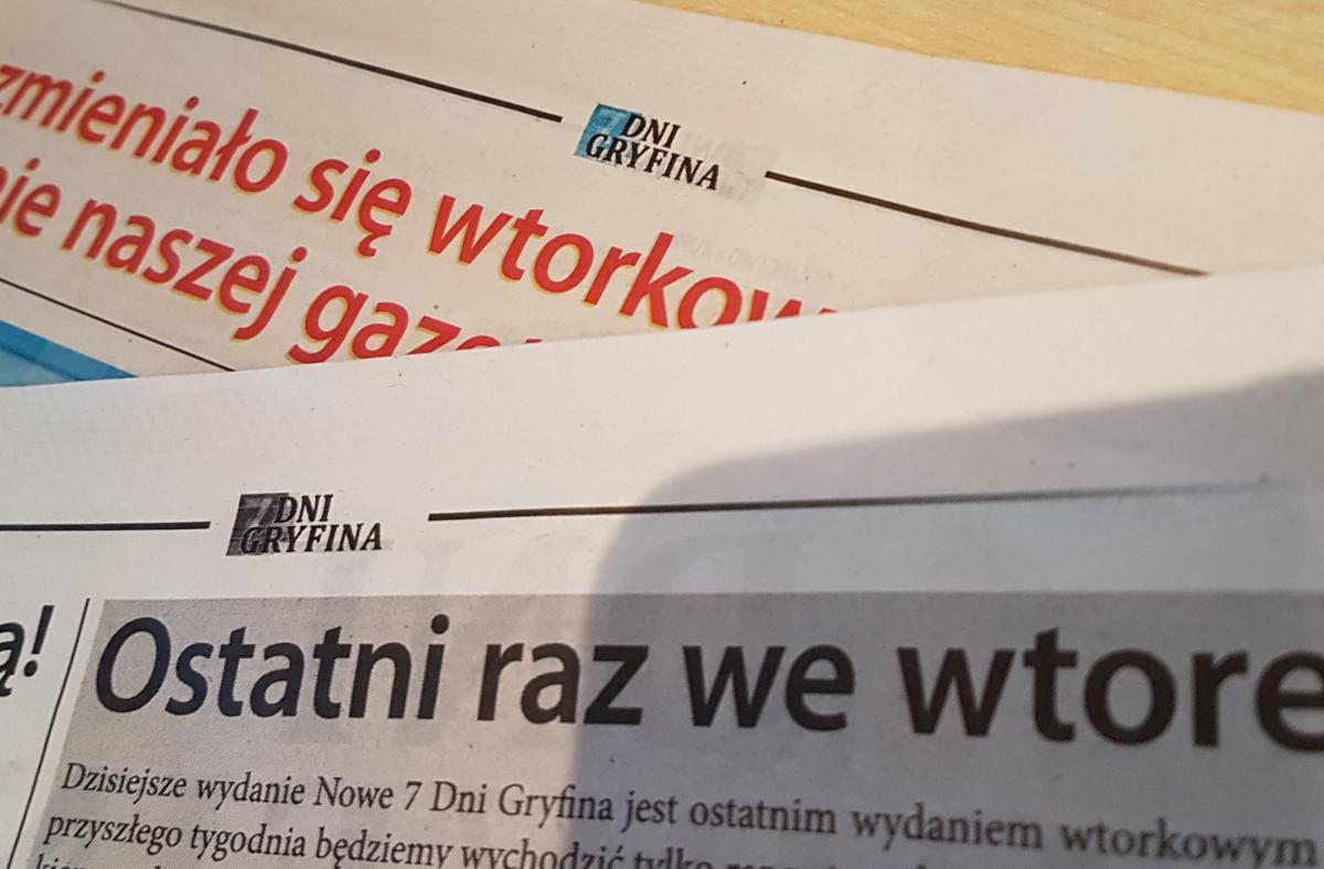 Ostatnie wtorkowe wydanie N7DG. We wtorki tylko Gazeta Gryfińska.