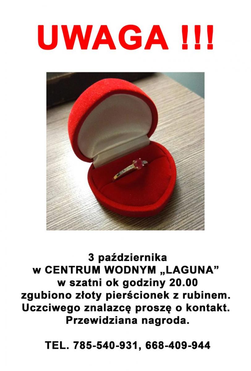 W Lagunie zgubiono pierścionek zaręczynowy