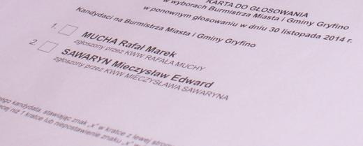 SAWARYN burmistrzem. 55% - 45%.