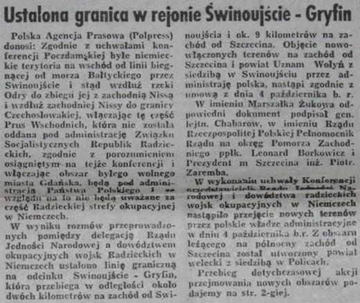O Gryfinie w pierwszym wydaniu Kuriera Szczecińskiego