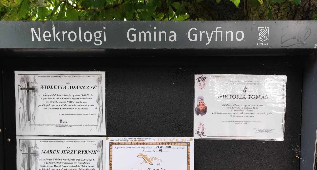 Żegnamy zmarłych mieszkańców Gryfina, Lubicza, Bartkowa, Pniewa