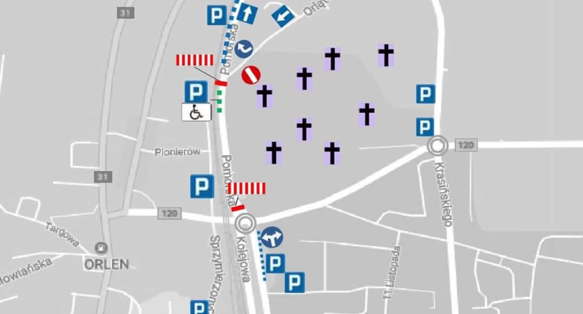 Tak wyglądać będzie organizacja ruchu w okolicy cmentarza w Gryfinie