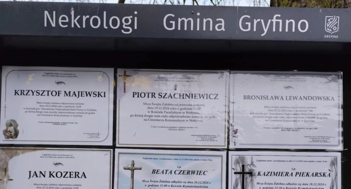 Sporo mieszkańców Gryfina i Bań odeszło przed świętami