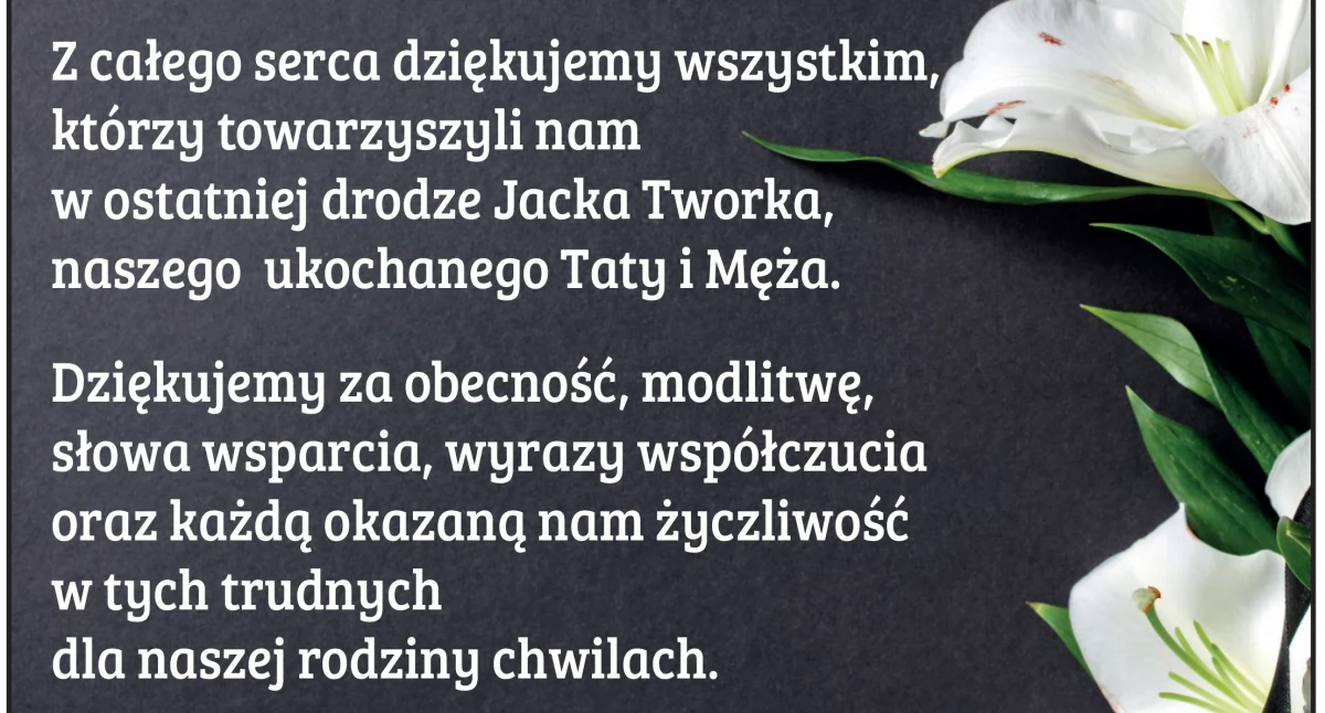Podziękowania za udział w uroczystości pogrzebowej