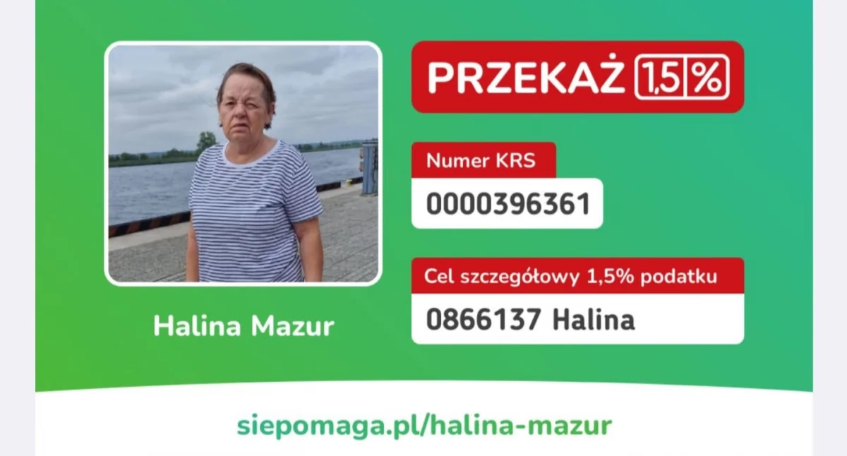 Pomóż gryfiniance. Przekaż Halinie 1,5% podatku!