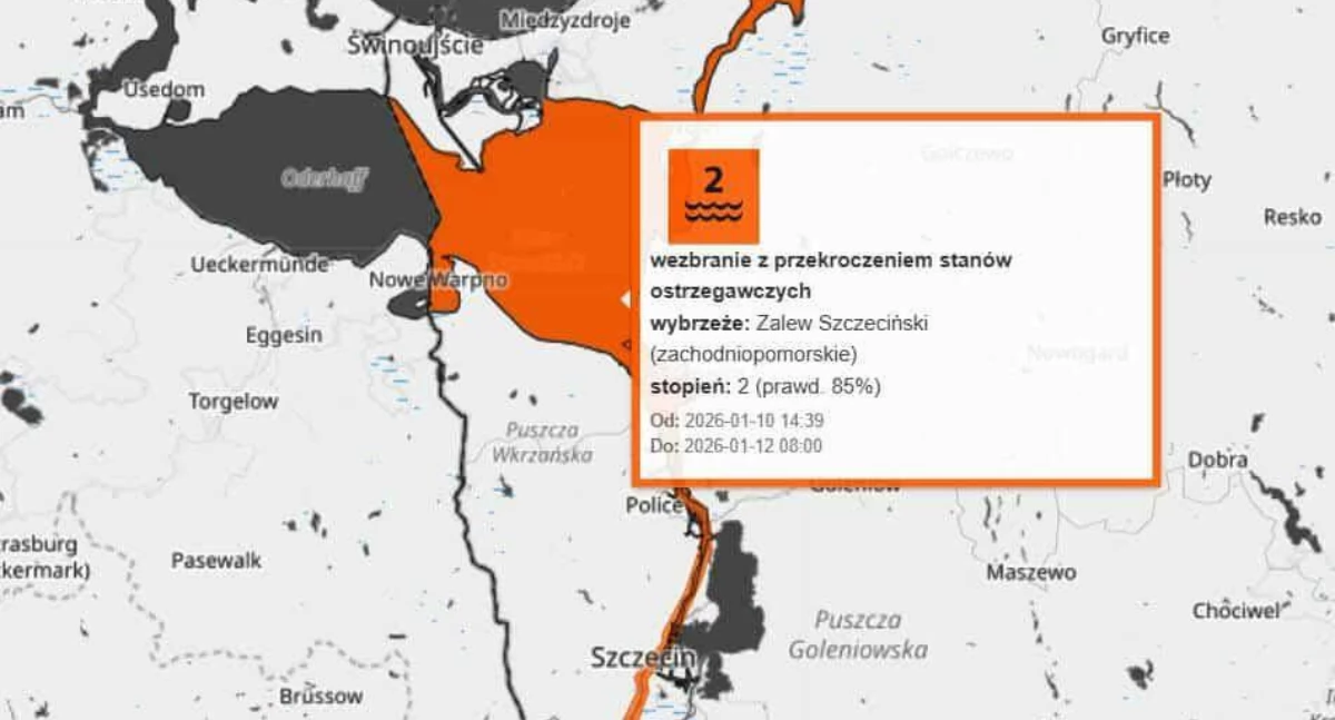 Ostrzeżenie pierwszego stopnia od Warty do Gryfina
