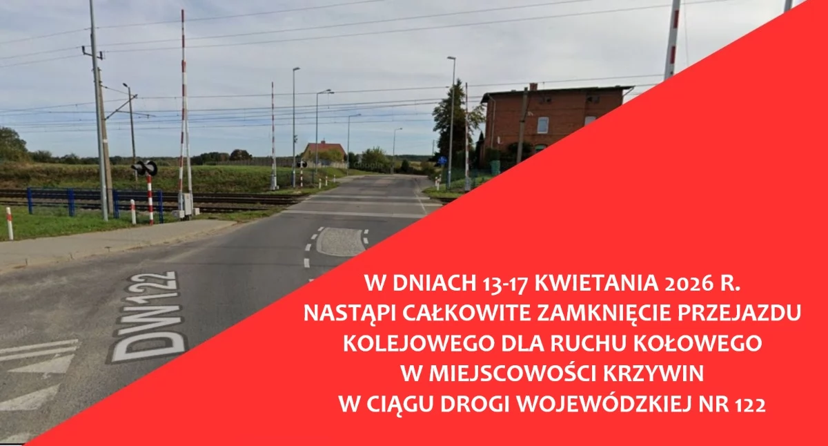 Nastąpi zamknięcie przejazdu kolejowego w Krzywinie 