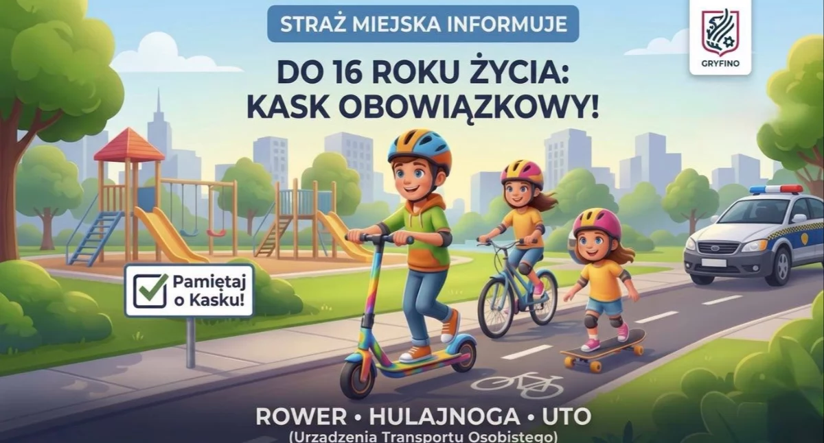 Kask obowiązkowy do 16. roku życia! 